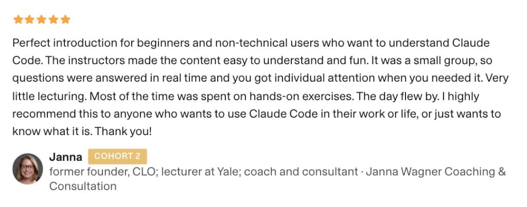 5-star review from Janna, coach and consultant — Cohort 2