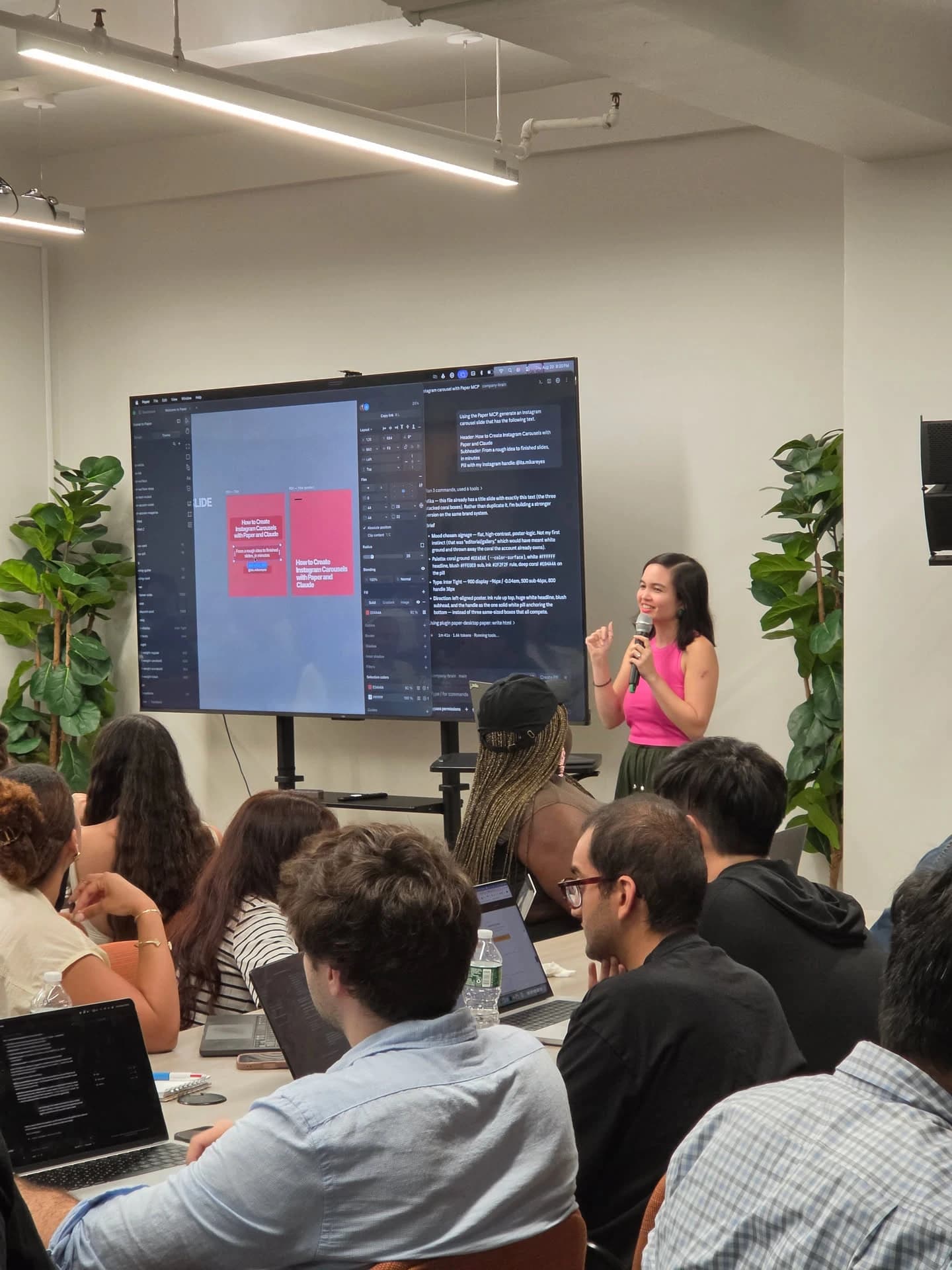 Mika presenting a live Claude workshop at a Time Rich Club event