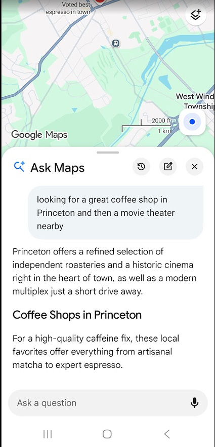 Ask Maps natural language query