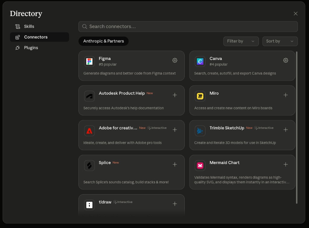 Claude connectors directory view