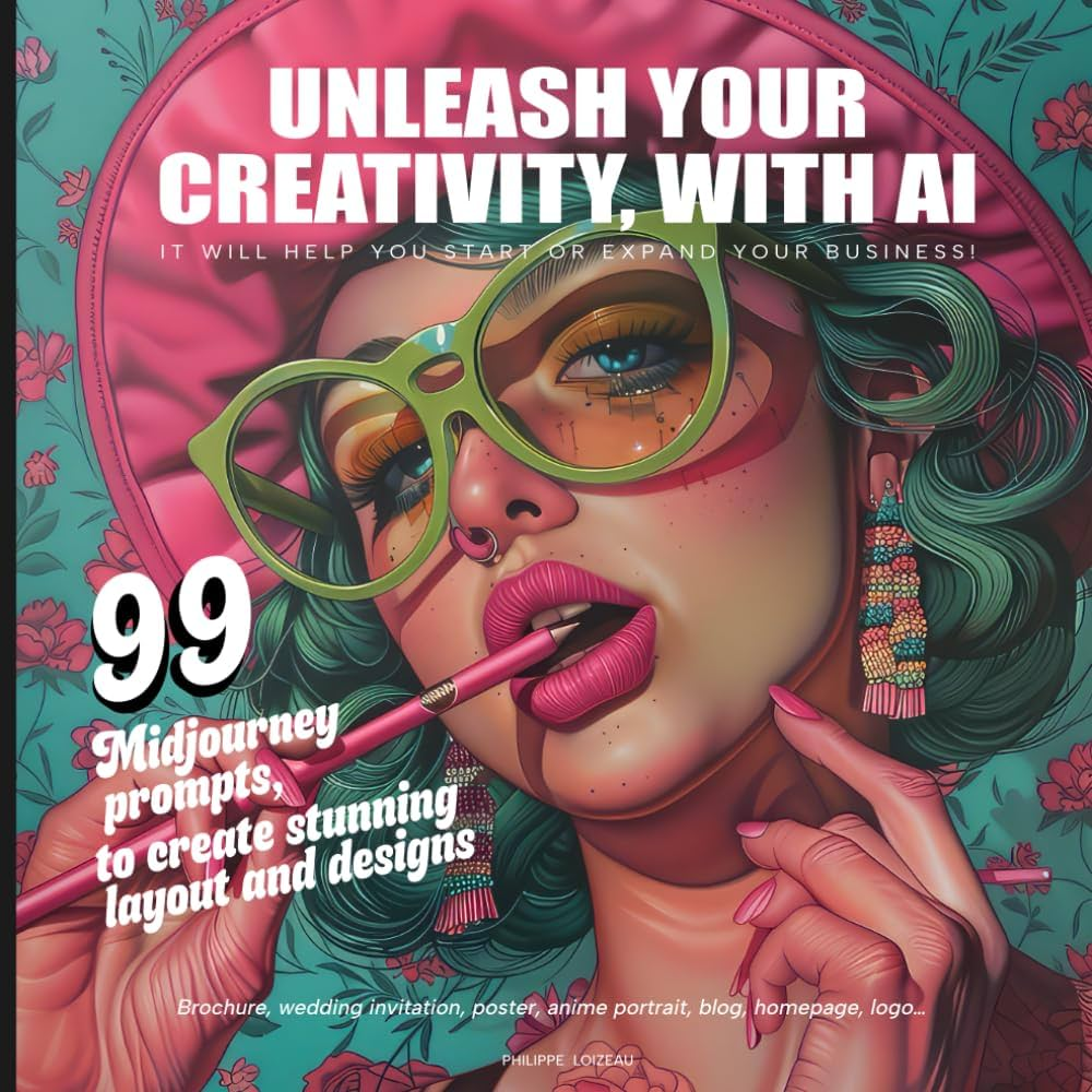 AI-generated book cover reading Unleash Your Creativity With AI with an ornate portrait whose hands and features look off up close