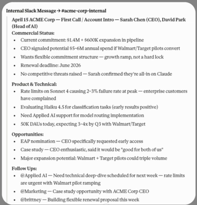 Claude asking permission before sending the Slack message