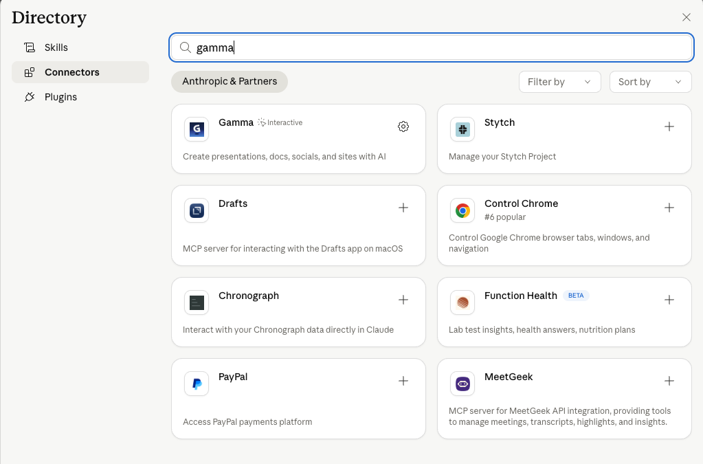 Browse connectors in Claude