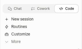 Claude desktop app with Code tab selected