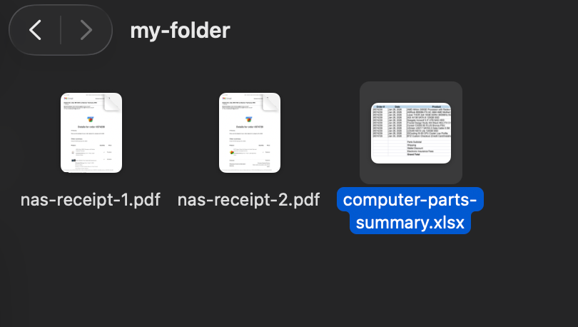 Workspace folder showing generated spreadsheet file
