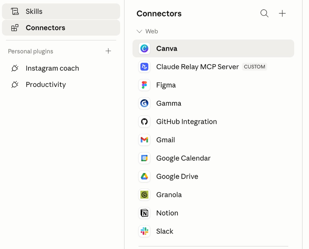 Connectors list inside Claude Cowork