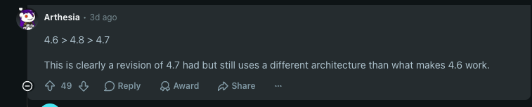 Reddit comment ranking Opus versions: 4.6 > 4.8 > 4.7