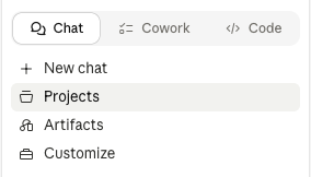 Projects menu in Claude sidebar