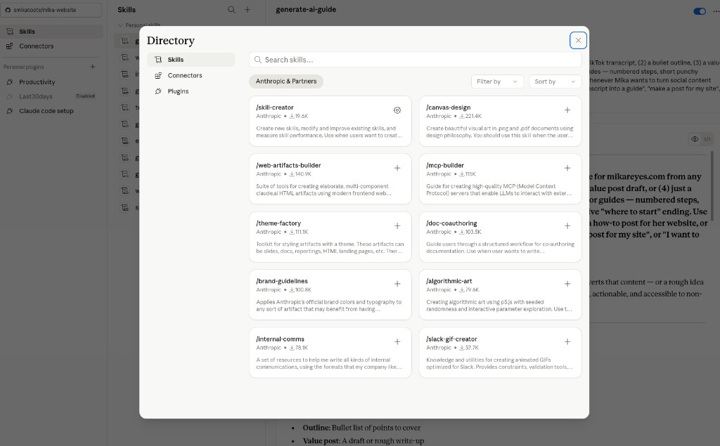 Browse Skills directory in Claude