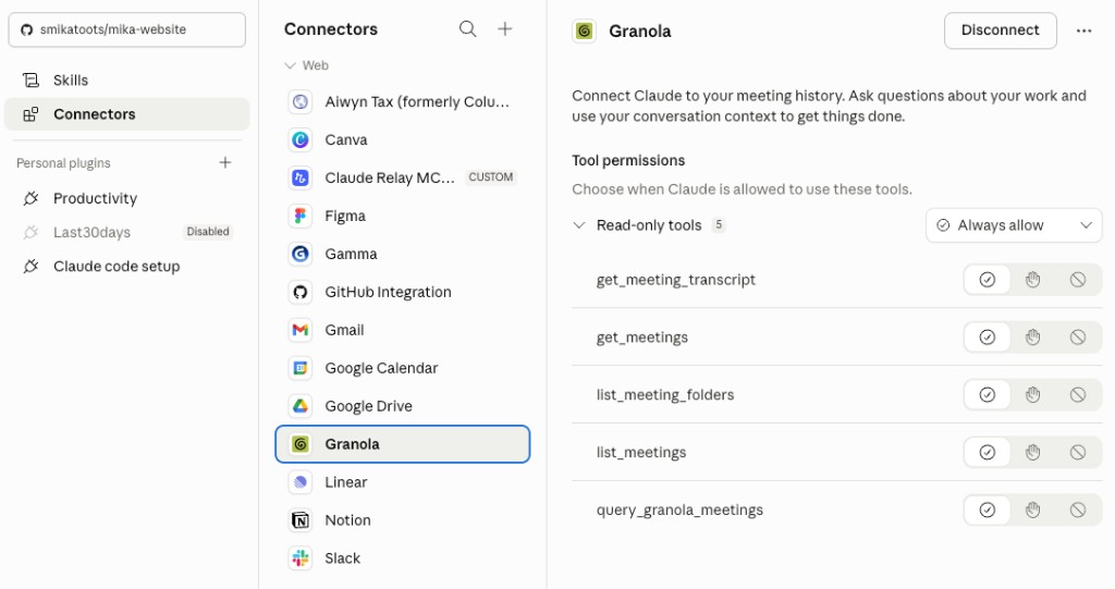 Claude Cowork connectors list