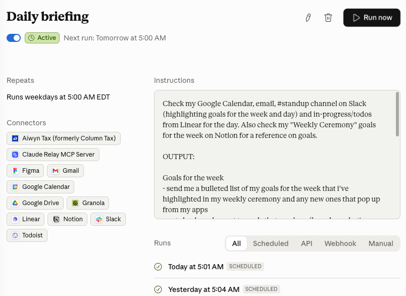 Daily briefing scheduled task preview
