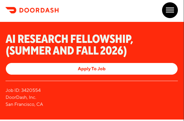 DoorDash AI Research Fellowship job posting