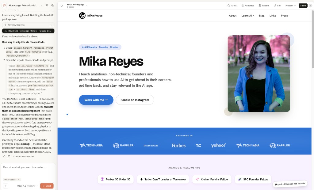 Claude Design handoff package for homepage animations