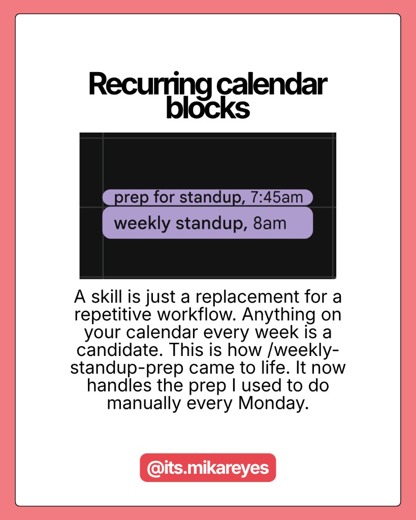 Recurring standup prep on a calendar
