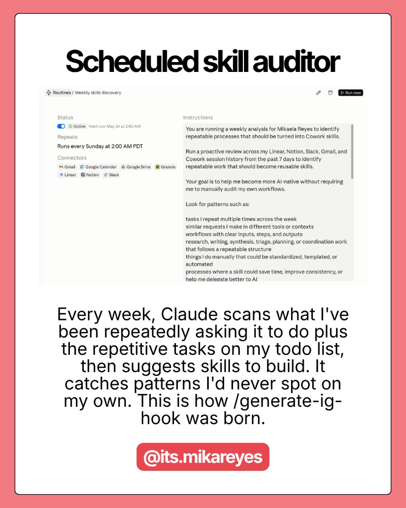 Weekly skills discovery routine in Cowork