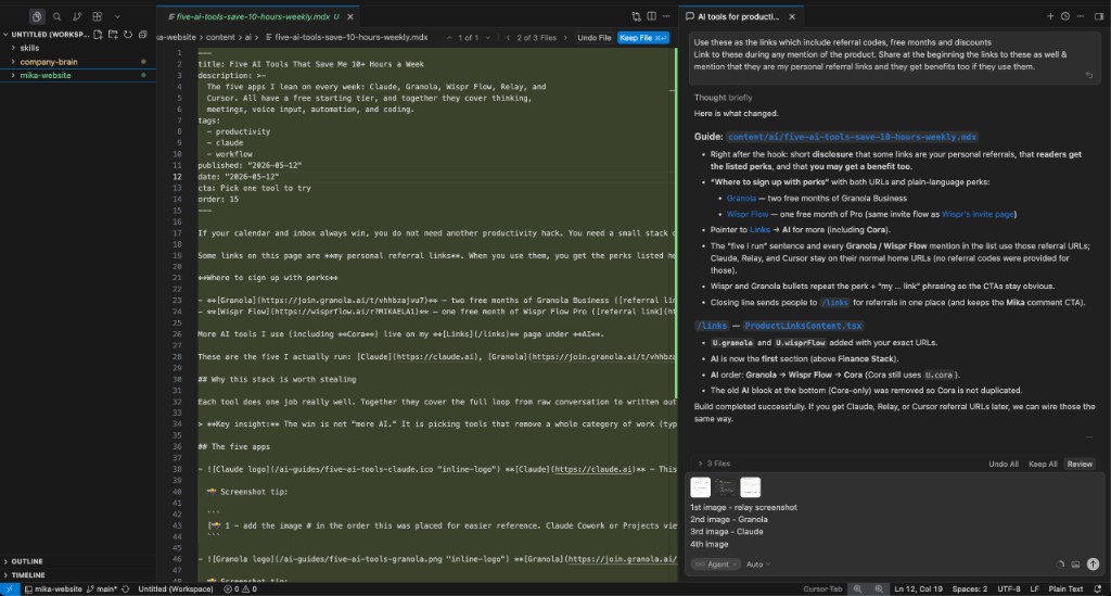 Cursor with this guide open in the editor and AI chat alongside