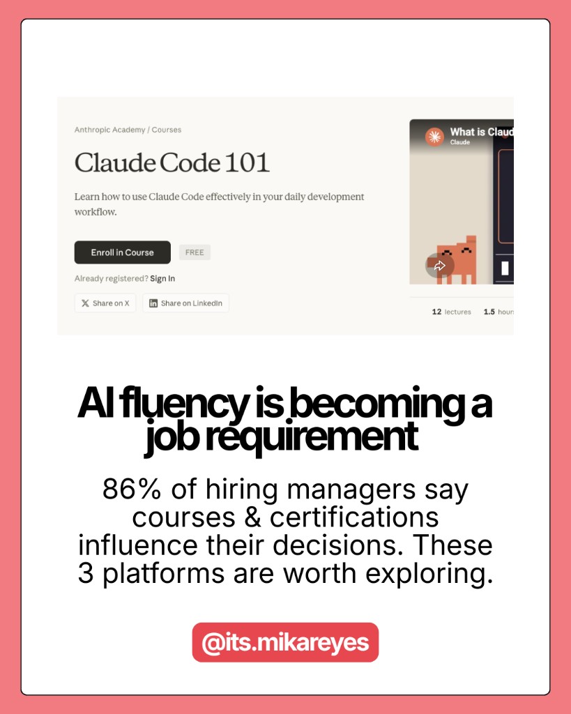 AI fluency is becoming a job requirement โ Anthropic Academy Claude Code 101 is free