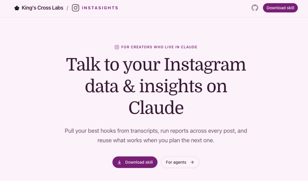 InstaSights landing page