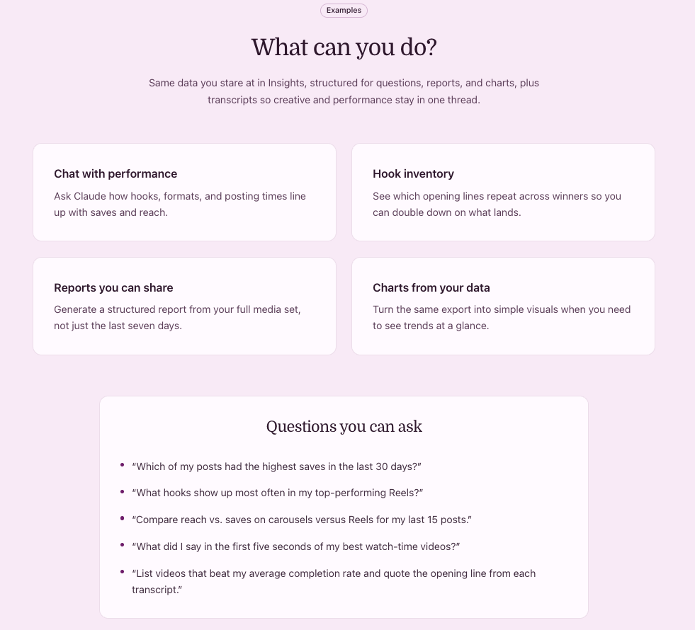 InstaSights examples and questions