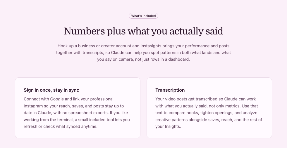 InstaSights included data and transcription