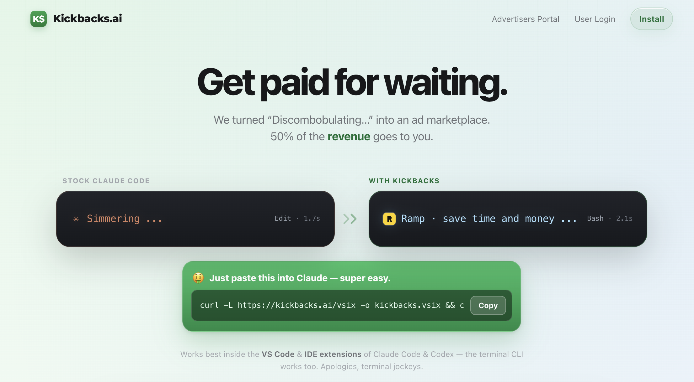 Kickbacks.ai homepage