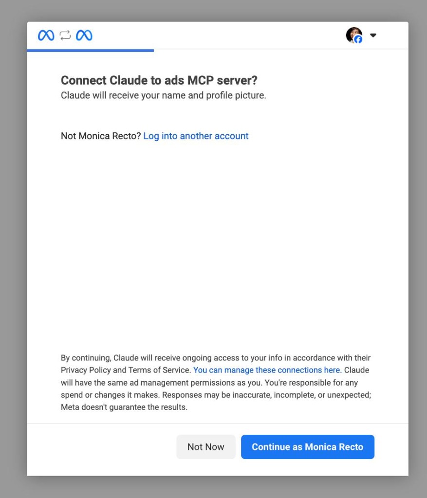 Facebook OAuth connect screen