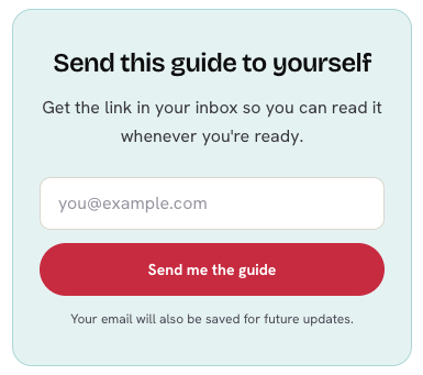 Send this guide to yourself email box on a mikareyes.com AI guide, with an email field and a Send me the guide button