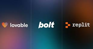 Lovable, Bolt, and Replit logos