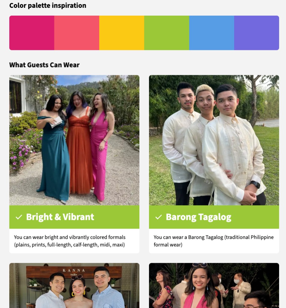 Attire page with guest photos
