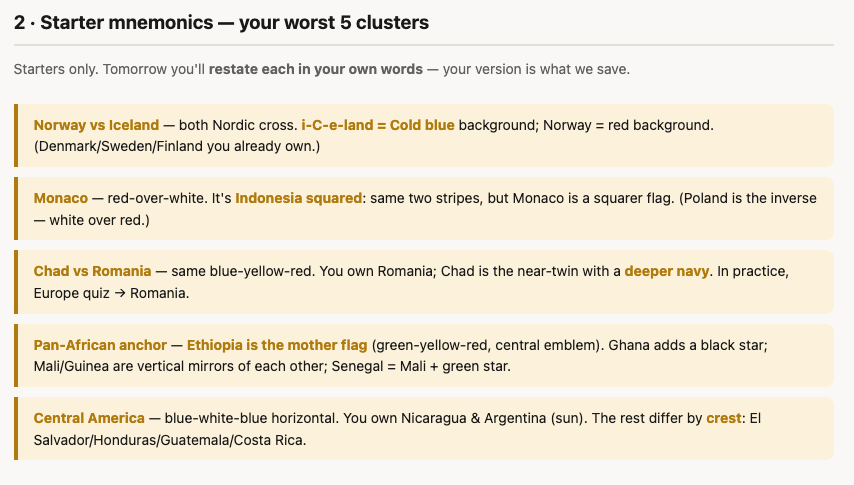 Starter mnemonics for the five worst lookalike flag clusters