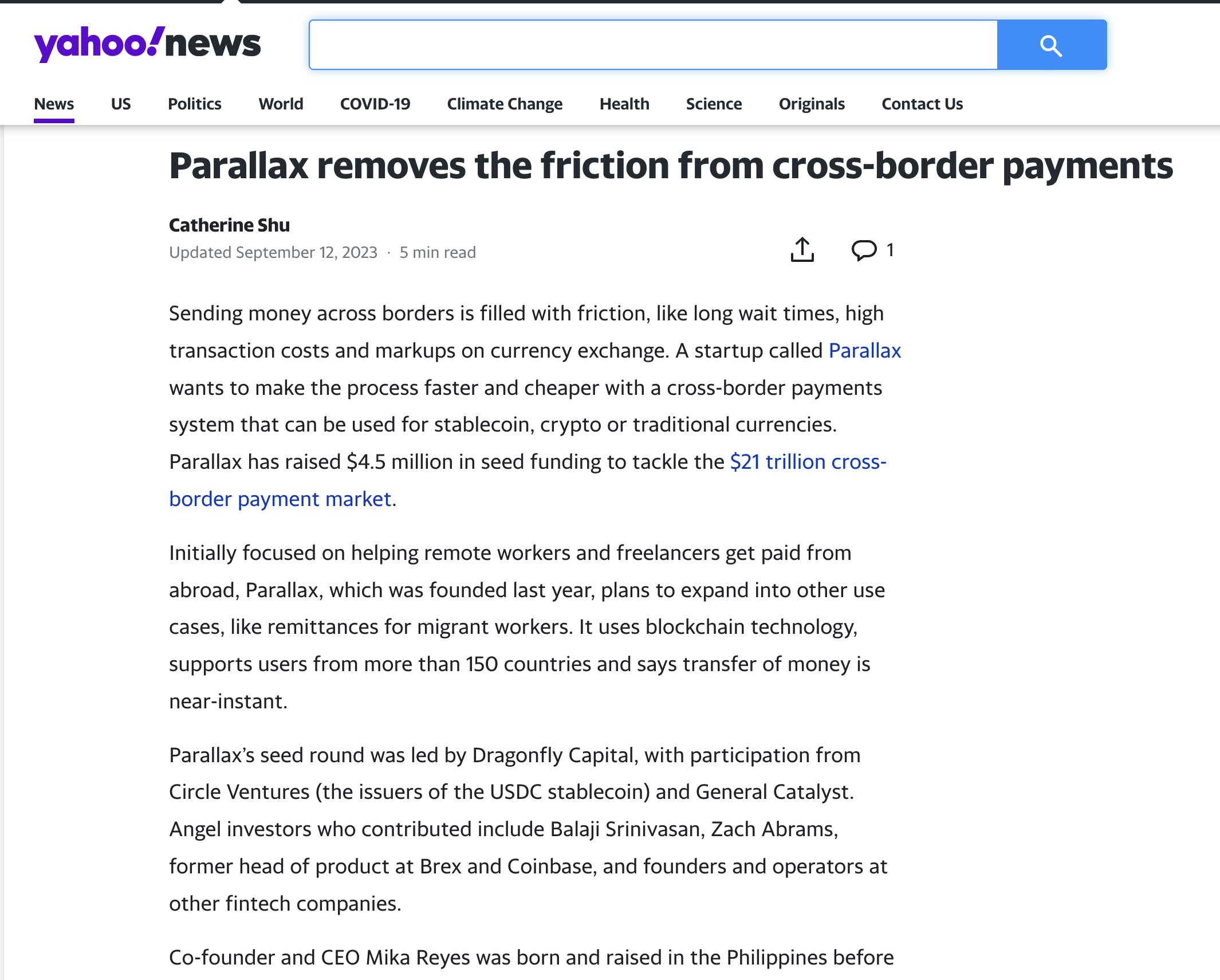Parallax Launch on Yahoo!