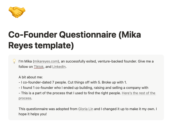 Co-Founder Dating Questionnaire