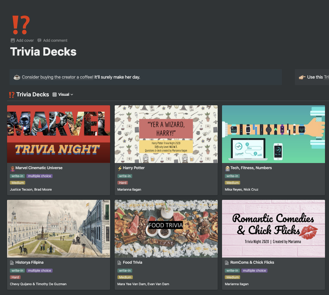 Collection of Trivia Decks