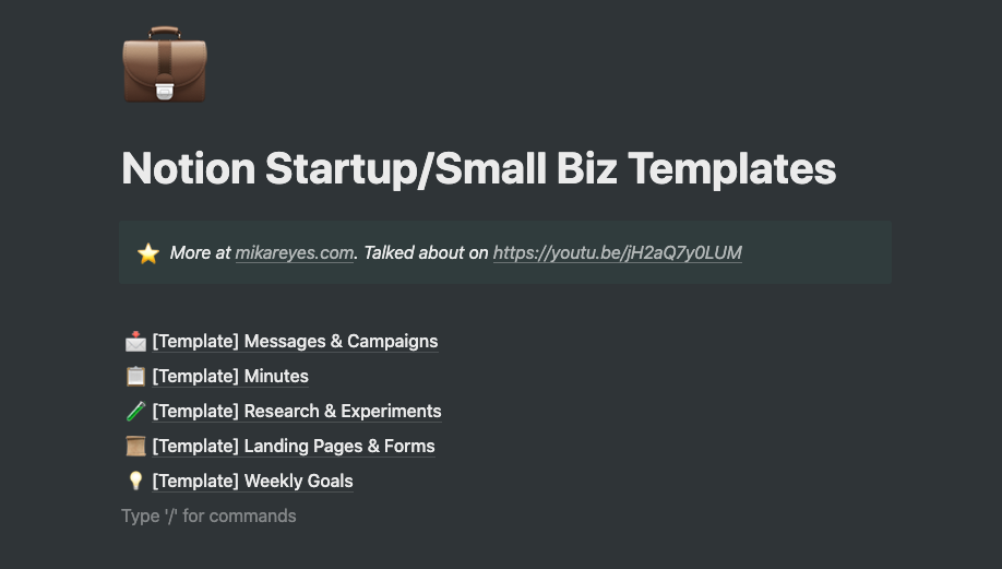 Notion Templates for Startups & Small Biz